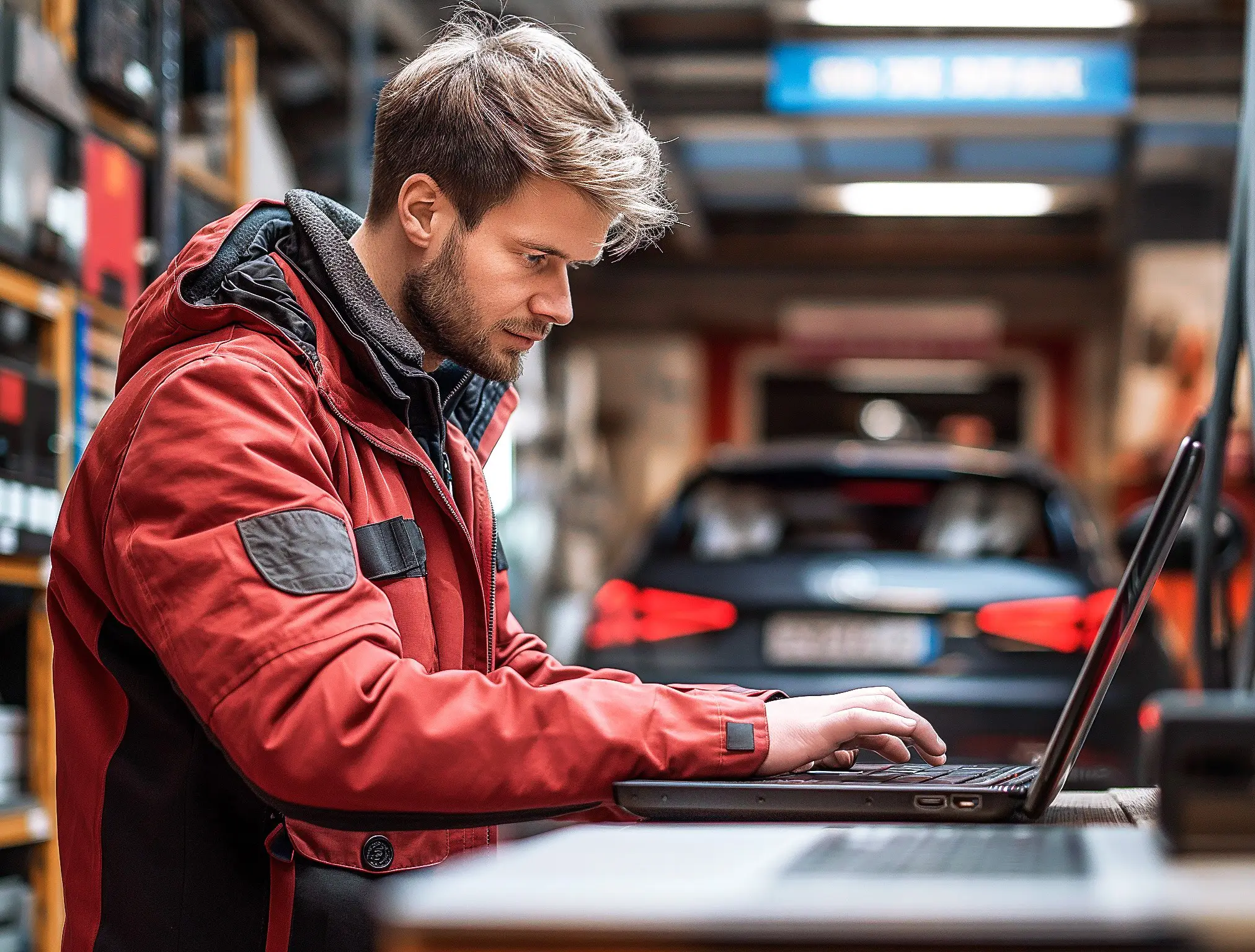 Garagiste sur un logiciel de gestion de garage automobile.