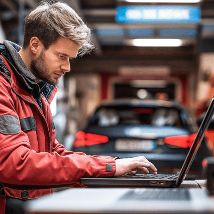Garagiste sur un logiciel de gestion de garage automobile.